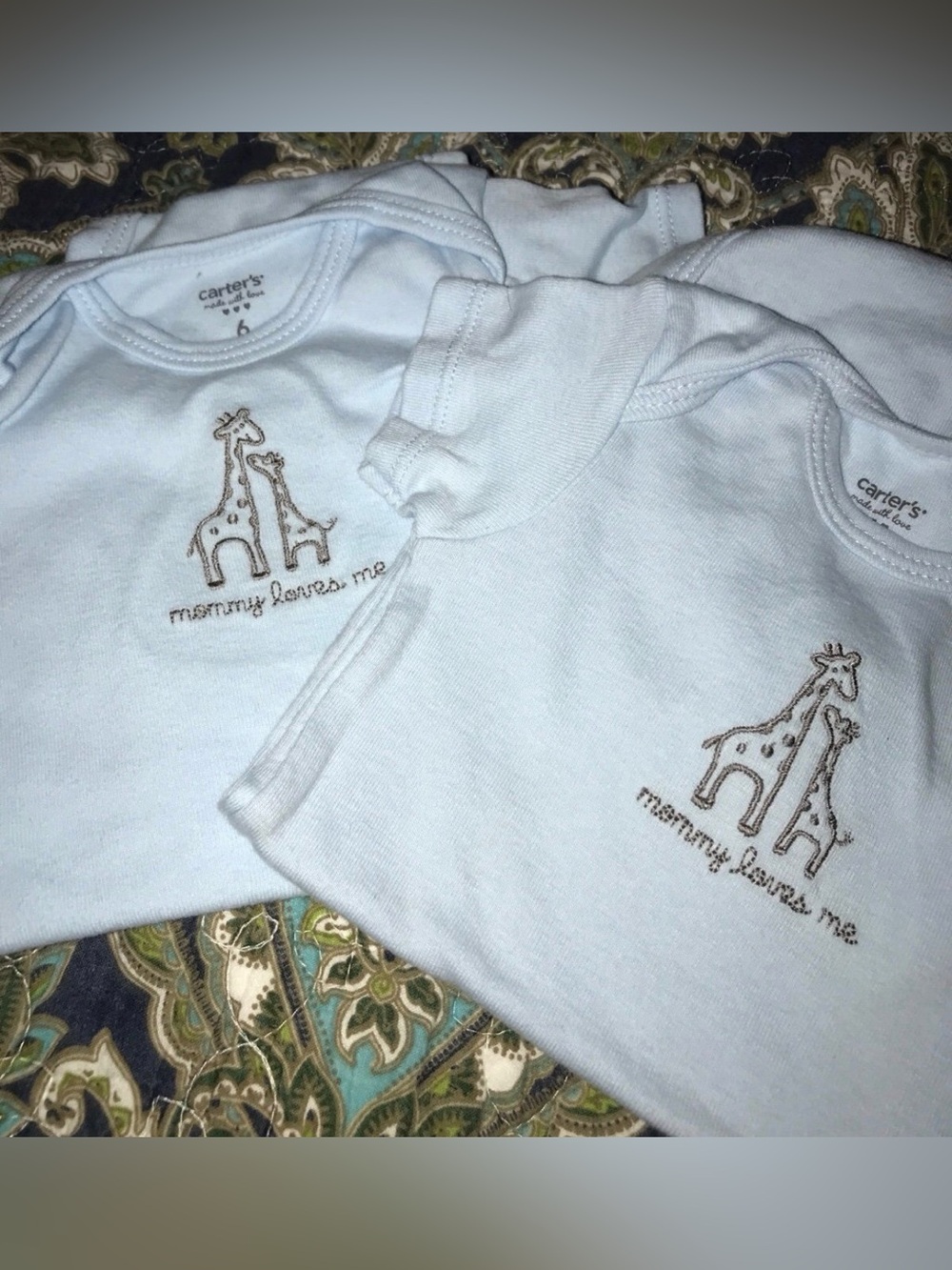 Carter's Light Blue Baby Bodysuit with Giraffe Embroidery